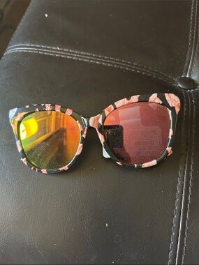Target Floral Black and Pink Cat-Eye Sunglasses with Orange Reflective Lens